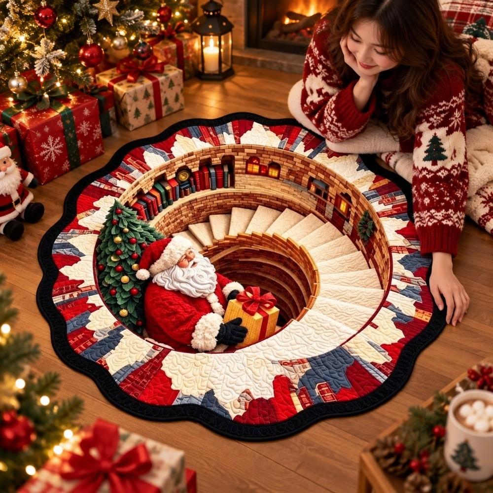 Polyester 3D Illusion Carpet 2D Flat Optical Delusion Doormat Christmas Round Rug Home Decoration