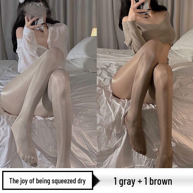 Perleťové dámské punčochy - Lesklé černé a bílé hedvábné, Ultratenké, Zeštíhlující, Šedé punčochové kalhoty pro vylepšení pokožky na léto.