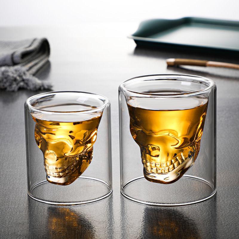 Crystal Skull Glass Cup – Double Layer Transparent Mug for Coffee, Whiskey, Wine, Beer