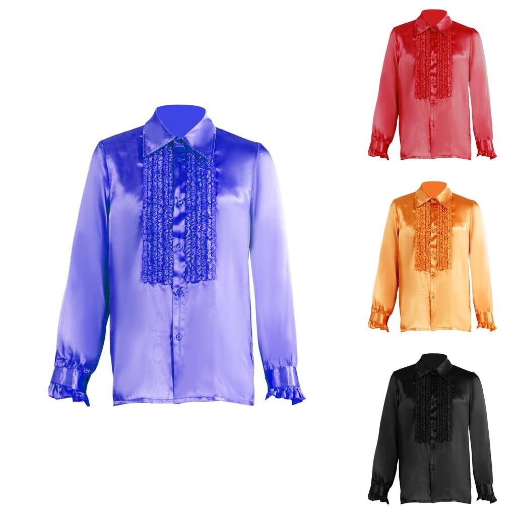 Polyester Satin Ballroom Performance Shirt For Men And Women With Ruffle Details For Halloween Stage Shows