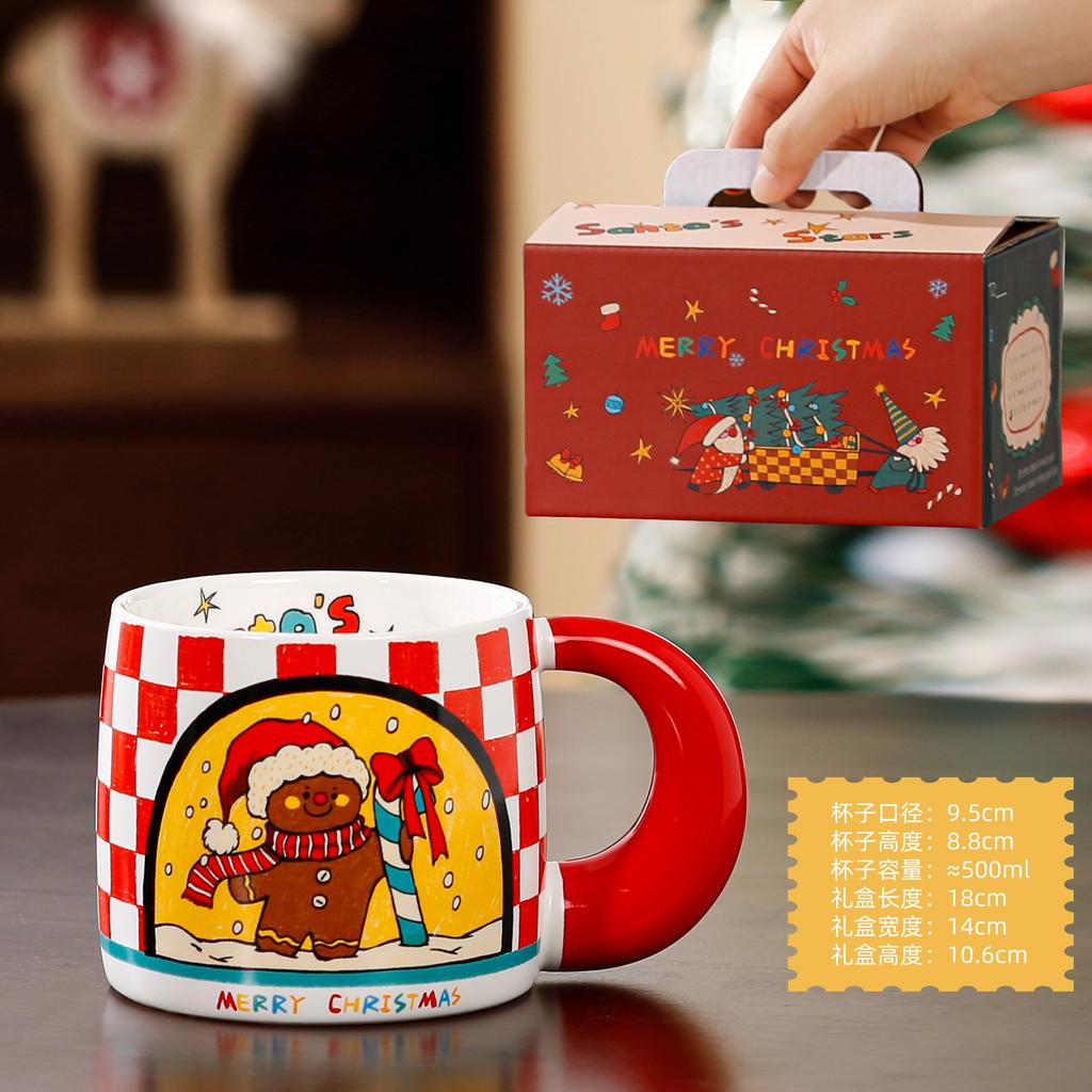 Cartoon Christmas Mug with Magnetic Lid Spoon DIY Ceramic Cup Large Capacity Gift
