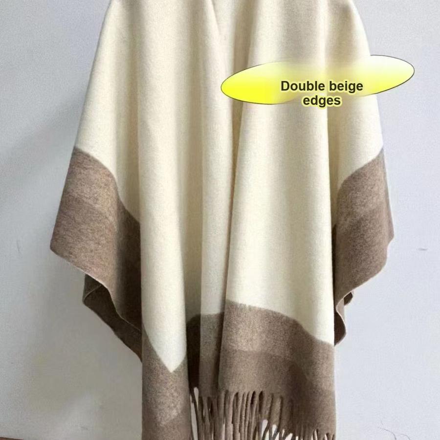 New Multicolor Tassels Wool Shawl for Women Autumn Winter Fashion Versatile Retro Luxury Warm Cape Poncho Outerwear