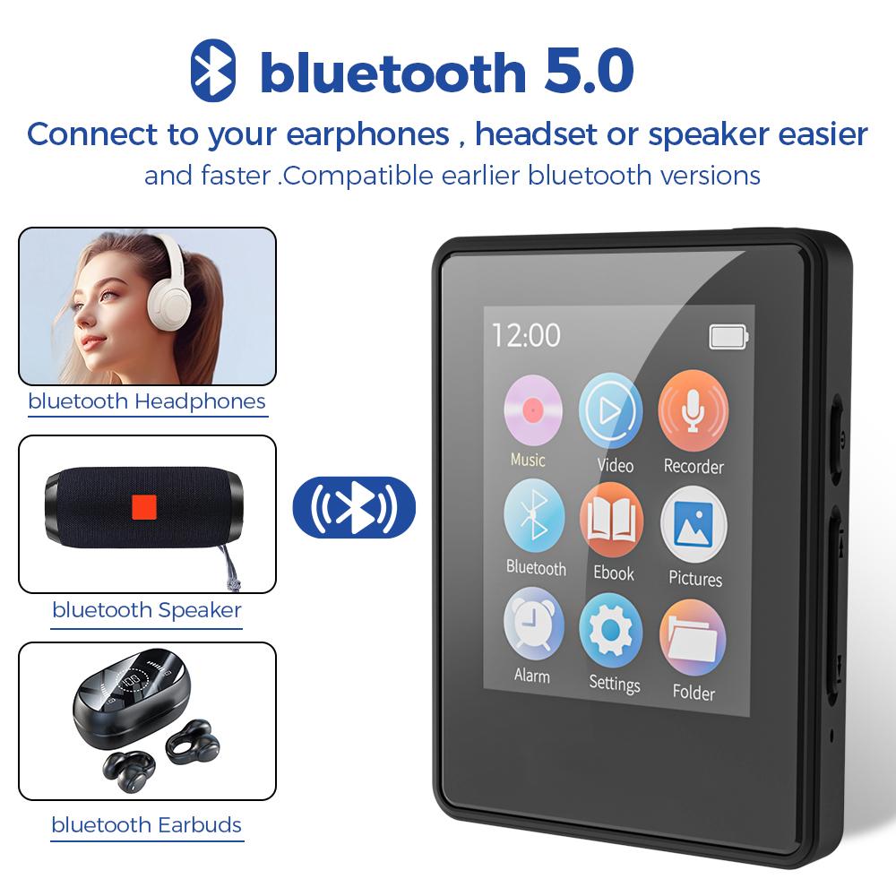 1.77inch Portable MP3 Player Bluetooth 5.0 Music Stereo Speaker Mini MP4 Video Playback With LED Screen Recording For Walkman