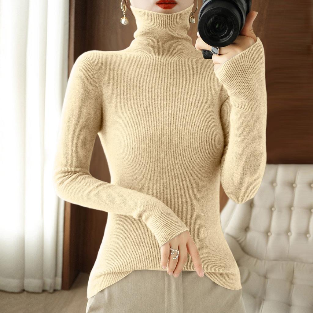 Women's Tentleneck Long Sleeved Fashion Color Warm Knitwear Sweaters Winter