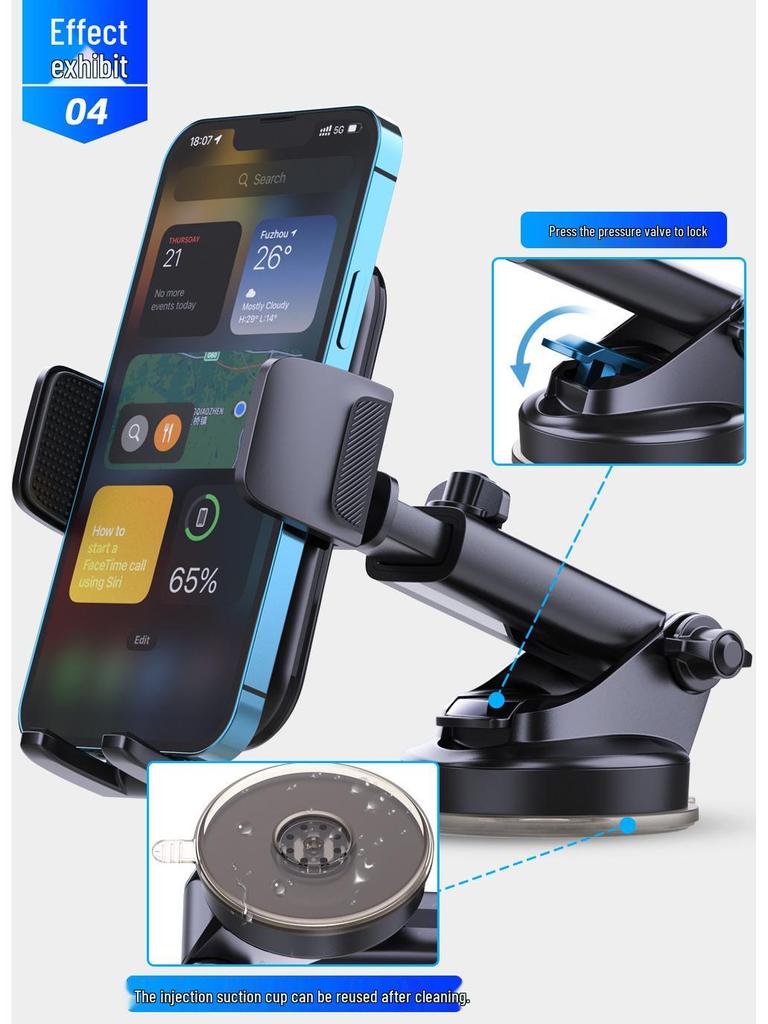 Multi-Functional Car Phone Holder with Suction Cup, Universal Dashboard Mount & Rotation