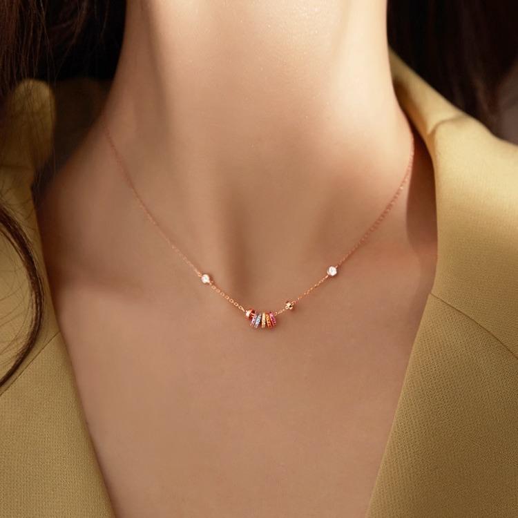 Rainbow Transfer Bead Necklace Light Luxury Design Temperament Sweater Collarbone Chain Simple Versatile Small Fresh Neck Chain
