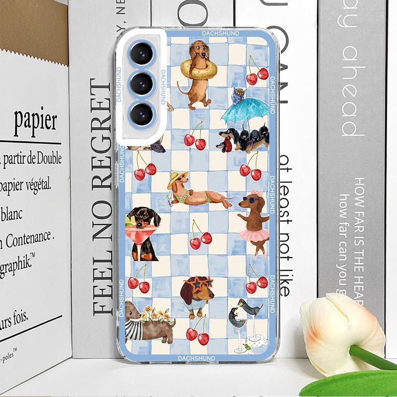 Cute Sausage Dog Phone Case for Samsung Galaxy A14 A22 A16 A55 A54 A36 A53 A13 A15 A25 A52 Dachshund Striped Printed Soft Covers