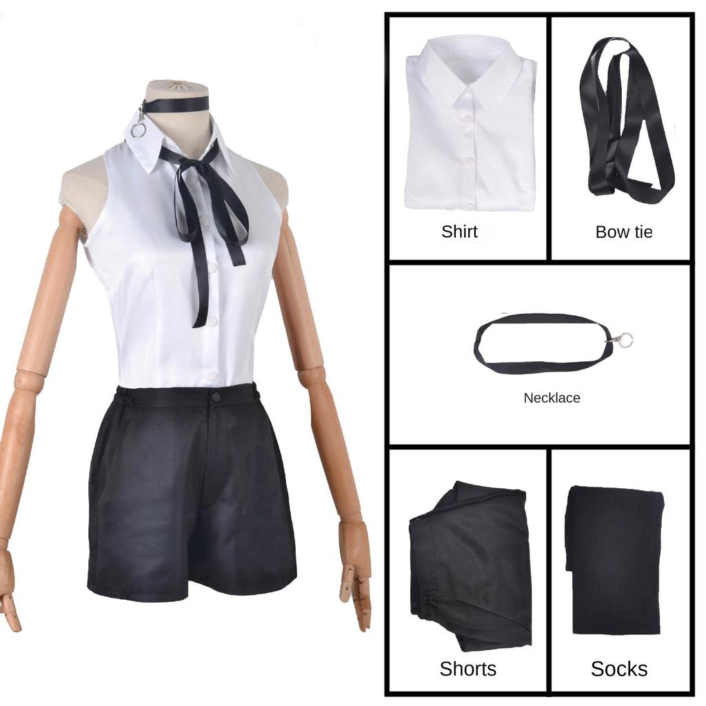 Chainsaw Reze Cosplay Costume Outfits Shirt Tie Short Wig Neck Ring Women Anime Uniform Halloween