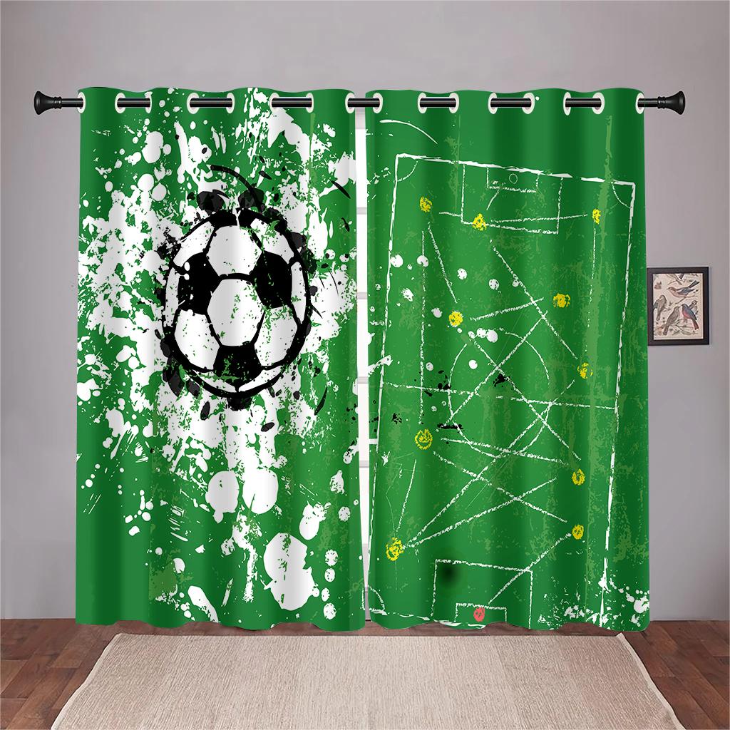Football Field Green Grass Curtain Football Rhine Field Curtain 2 Panel Football Lovers Living Room Bedroom Den Kids Room Decor