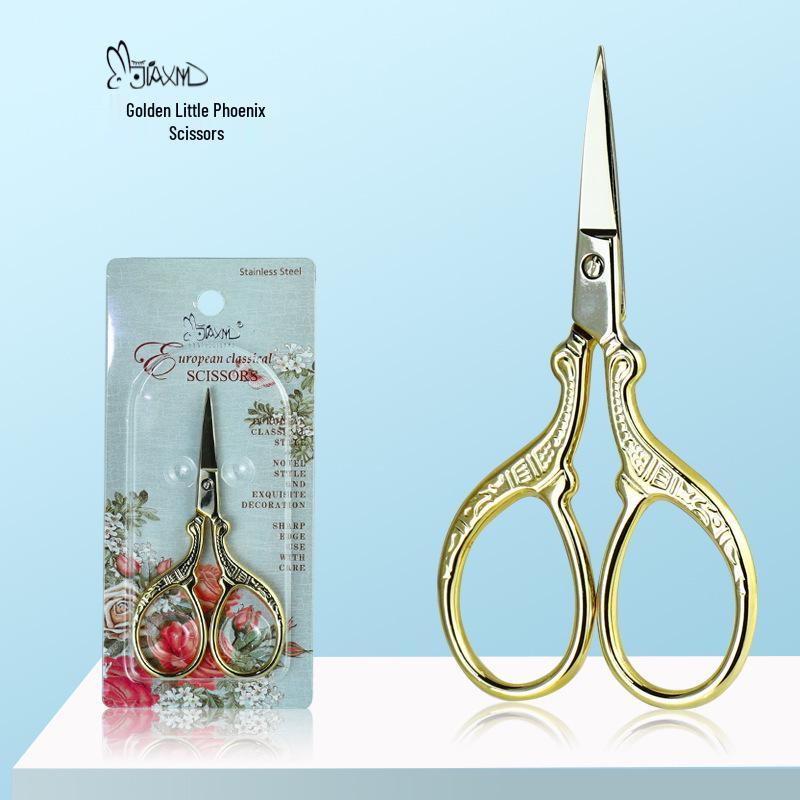 Gold-Plated Stainless Steel Crane Scissors Set for Cross-Stitch, Thread Snipping, and Tea Bag Opening