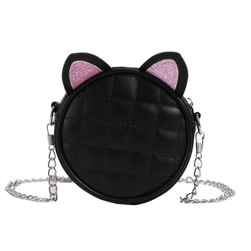 Charming Cartoon Cat Design Kids Shoulder Bag Perfect For Everyday Use чёрный