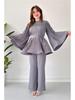 Nuovo Set Moda Donna 2024: Top Pieghettato con Lacci e Pantaloni a Gamba Larga