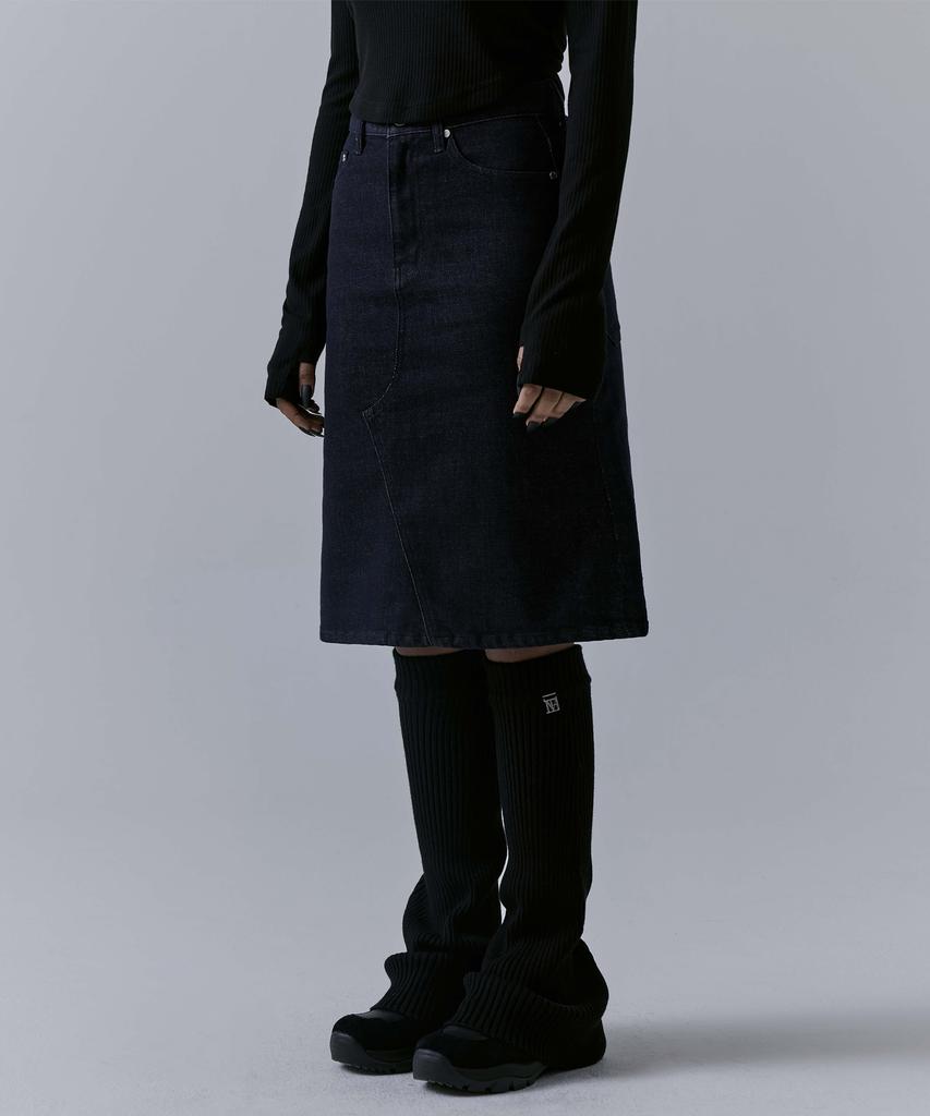 Teulimingbeodeu One Button Denim Set-Up Skirt [ Indigo ]