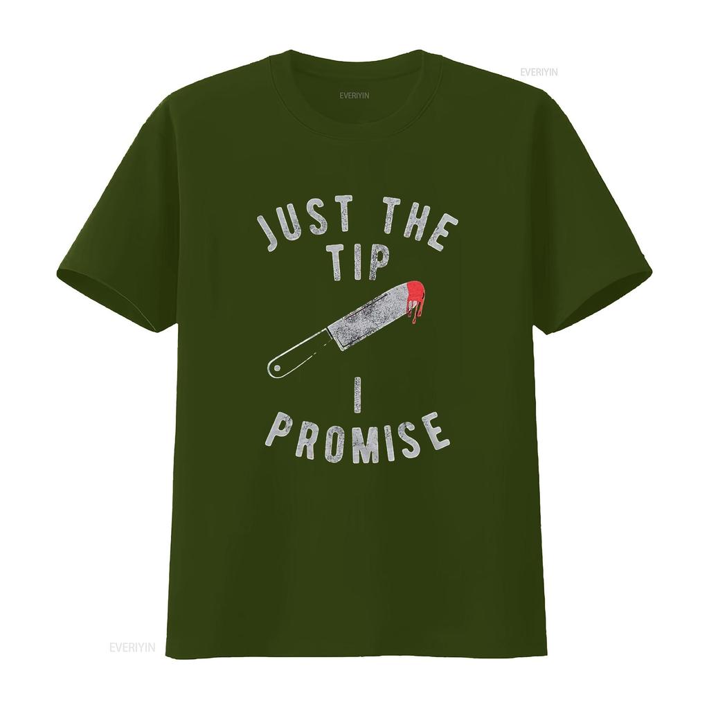 Halloween T Shirt Just The Tip I Promise Funny for Men Black M vintage Washed Stylish Top For Everyday Wear Breathable Slightly