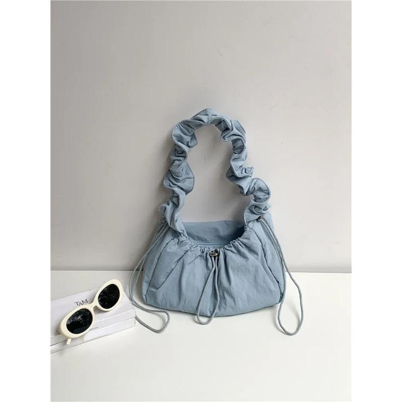 Fold Shoulder Bag Vintage Casual Designer Underarm Crossbody Bag Simple Fashion Women Pleated Nylon Fabric Shoulder Bags