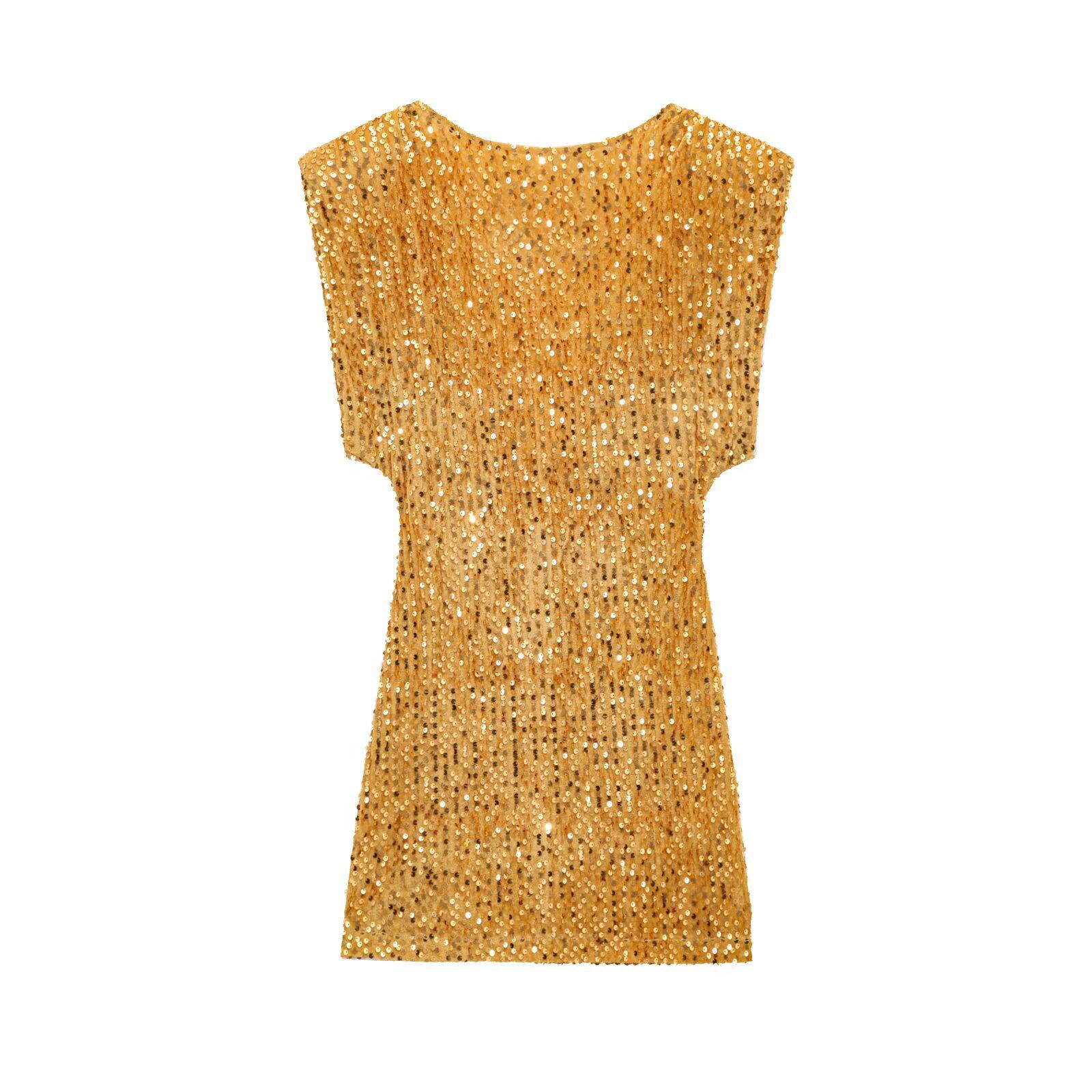 

Зимнее бархатное платье 2024 года с отделкой пайетками - Женская европейская и американская мода Large жёлтый