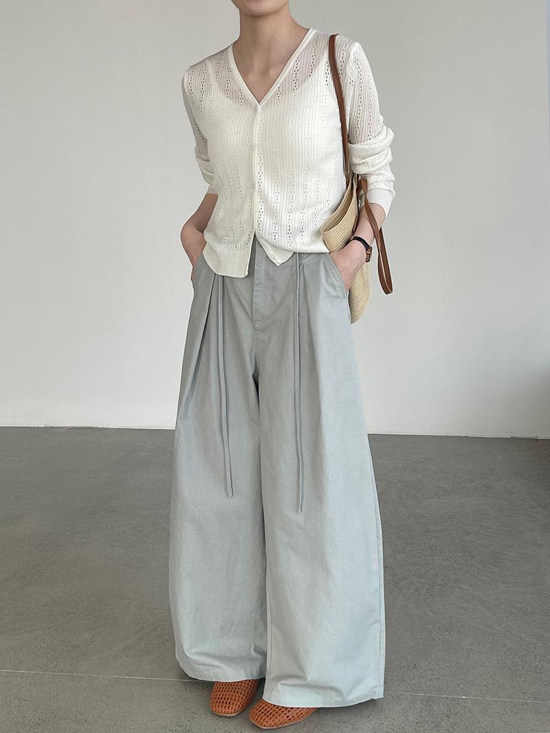 

Taoguan All-Match Korean Lace-Up Loose Wide-Leg High-Waisted Pants for Pear-Shaped Women M светло-серый