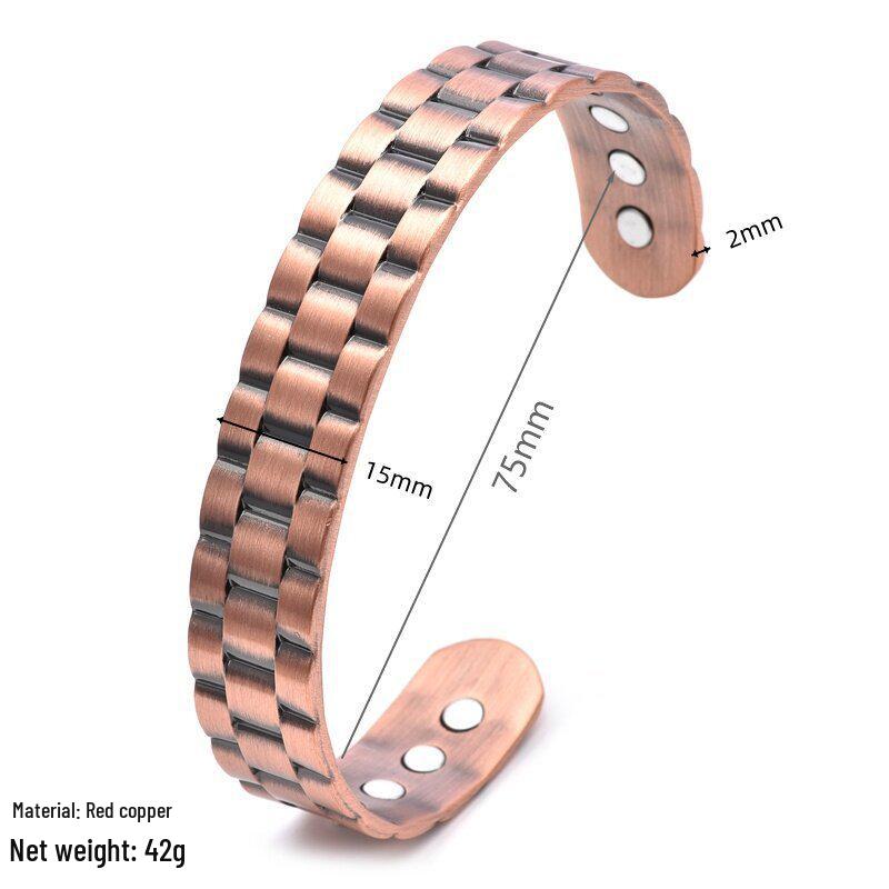Men's Retro Red Copper Magnetic Tank Pattern Adjustable Therapy Bracelet