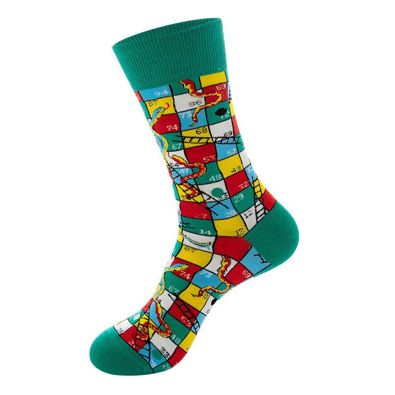 46 Patterns Cotton Fashion Geometry Business Men Happy Socks Unisex Boys Combed Hip Hop Street Skateboard Funny High Sox