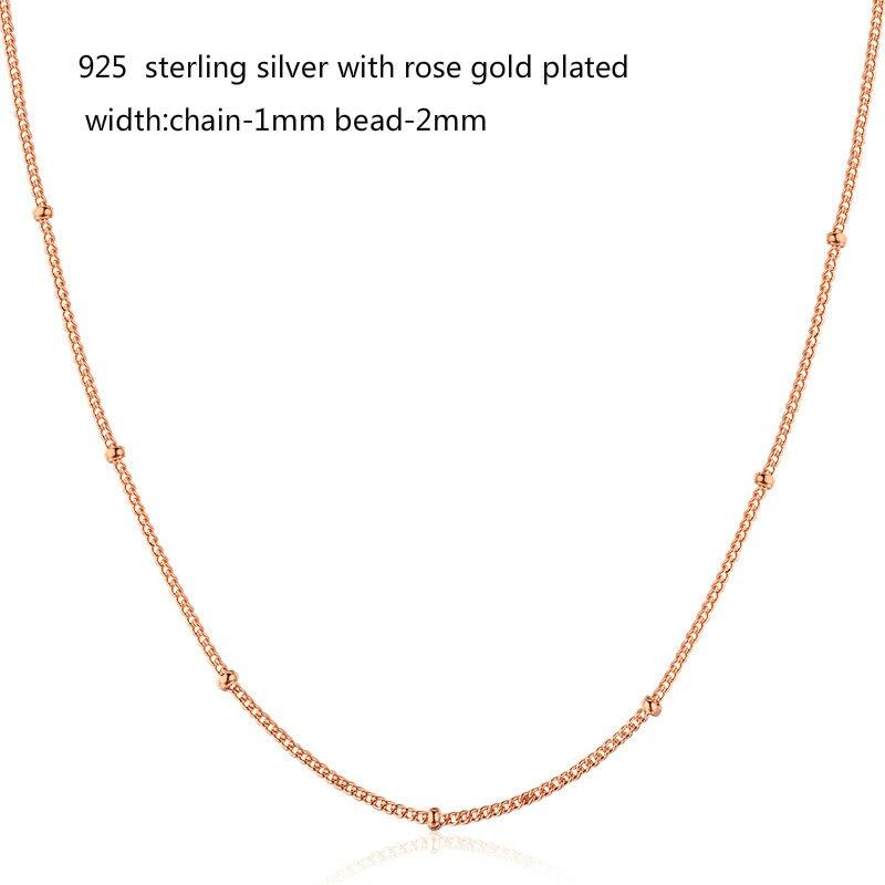 14 pol. -35 pol. Fino 925 Prata Esterlina Cor Ouro Rosa Contas Curb Corrente Colar Mulheres Meninas Jóias Kolye Collares Collane Ketting