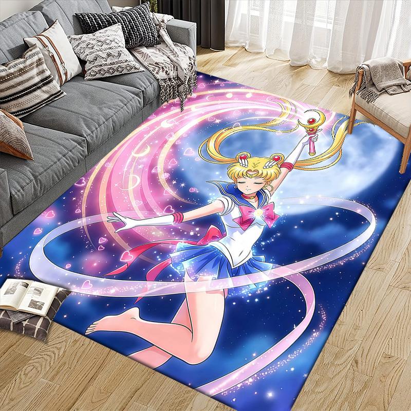 Sailor Moon2 Flannel Pattern Square Carpet,Area Rug,Carpet Rug for Living Room Bedroom Sofa Playroom Decor,Non-slip Floor Mat