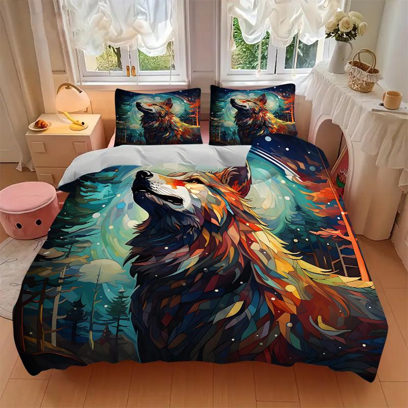 3pcs Colorful Fox's Quilt Cover Set - Soft and Cozy Bedroom, Guest Room and Dorm Decorative Bedding 3-Piece Set 1 Quilt Cover + 2 Pillow Shams.J0