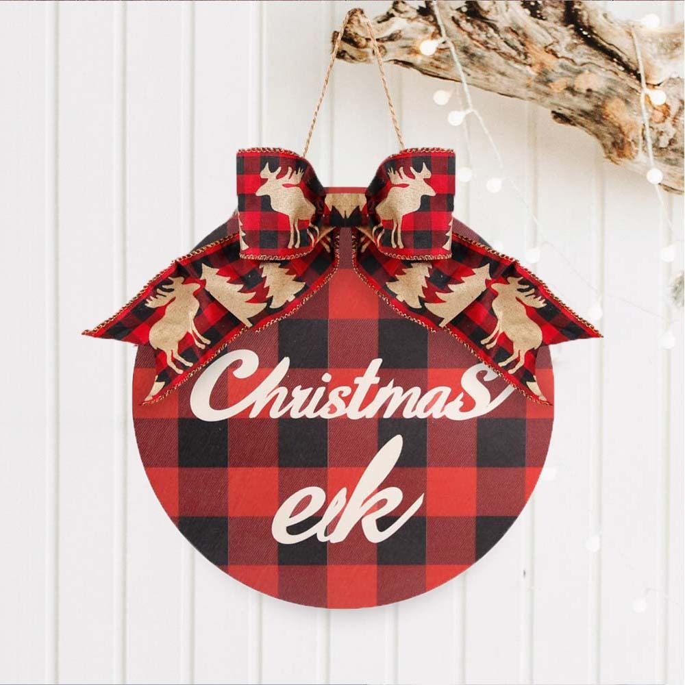 Bow Wooden Christmas Pendant Elk Christmas Door Decoration Shop Door Hanging Ornaments  Bar