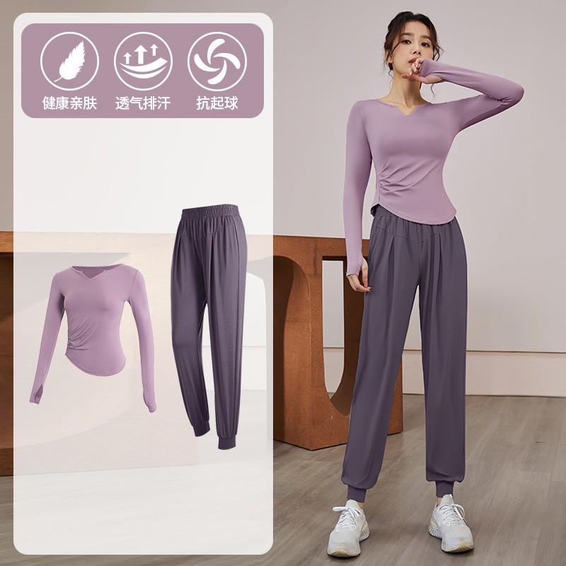 Womens Quick-Dry Fitness Set Gym Yoga Running Long Sleeve Top Pants Sportswear