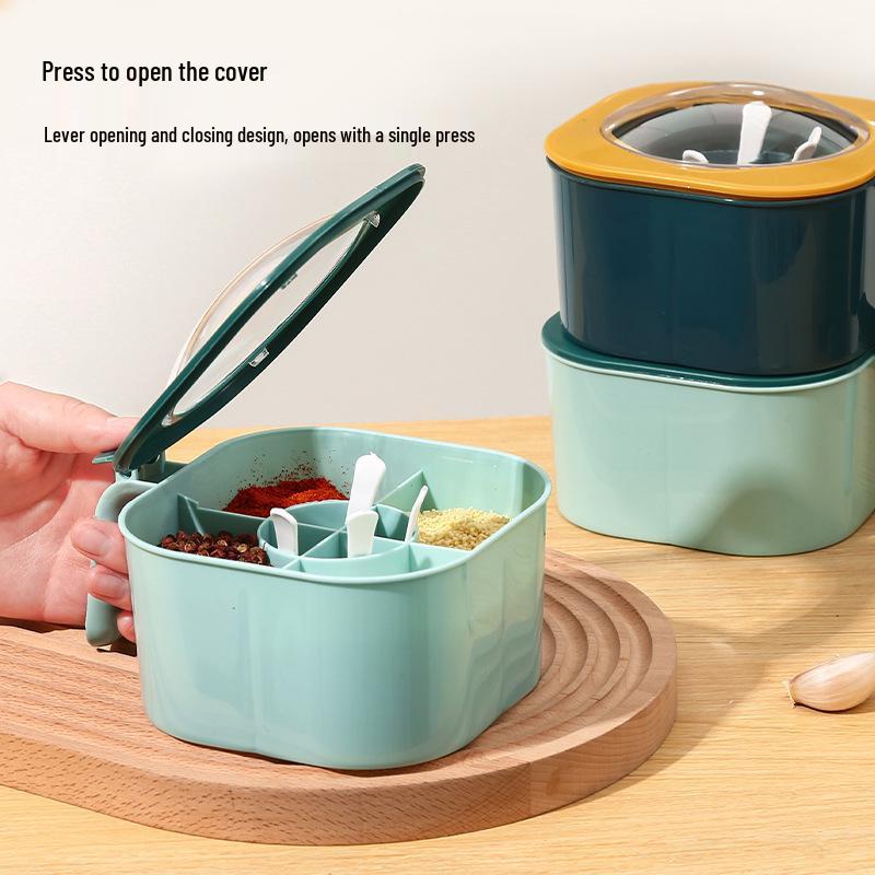 4-Compartment Kitchen Seasoning Box with Lid - Multifunctional Storage for Sugar, Salt, and MSG