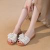 Soft Bottom Large Size Summer Wear 2025 New Bow Flat Bottom One Word Women's Fashion Beach First Layer Cowhide Cool Slippers