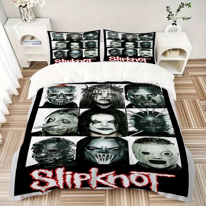 Slipknot Band Masks Print 3Pcs Bedding Set,Duvet Cover with 2 Bedro,Pillowcase Home Birthday Gift