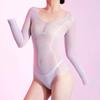 Sexy Women 5D Glove Sleeve Bodysuit Sheer See Through Oil Glossy Shiny Elastic Tights Yoga Shaping Leotard Maid Dance Wear