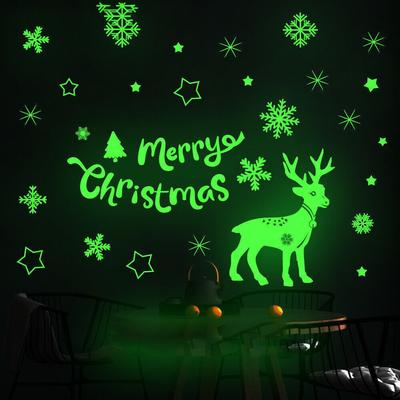 Merry Christmas Luminous Snowflake DIY Window Door Sticker Letters Festive Scene Layout Wall Sticker for Feastival Decoration