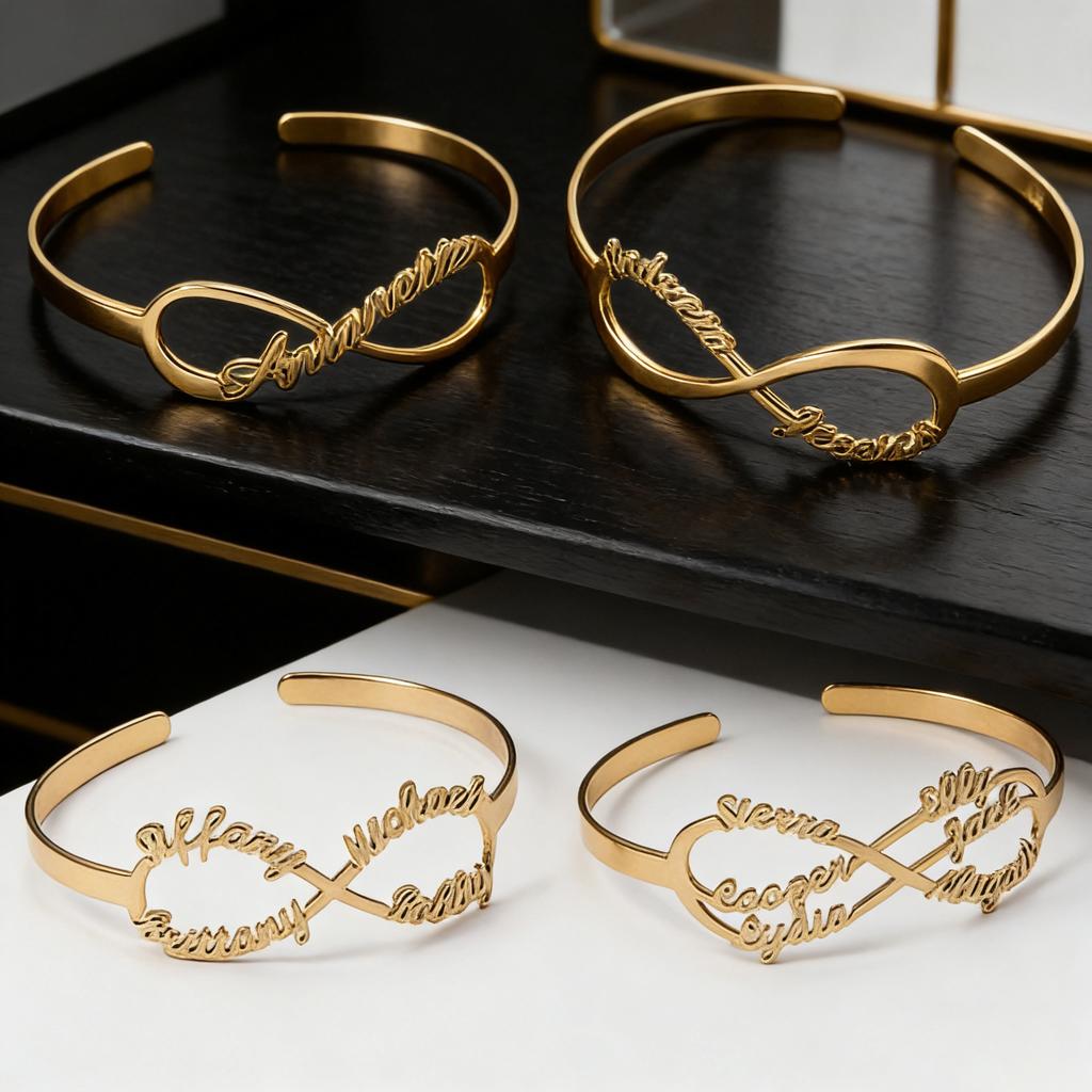 Atoztide Custom Multiple Name Infinity Bracelet for Women Men Open Bangle Stainless Steel Jewelry Personalized Birthday Gift
