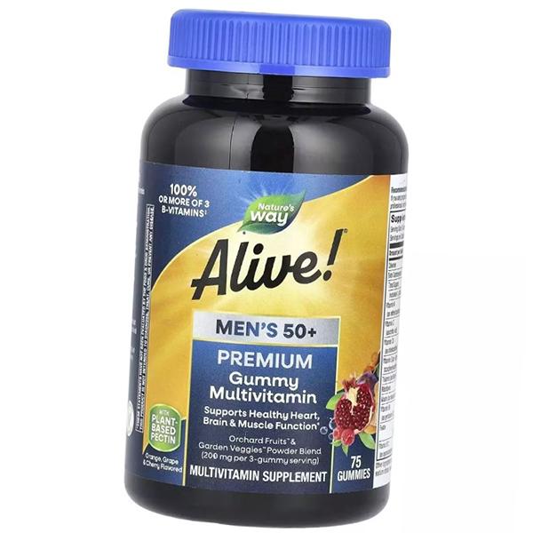 Vitamins for Men 50 +, Alive! Men's 50+ Premium Gummy Multivitamin, Nature's Way 75tabs Fruit (36344147)