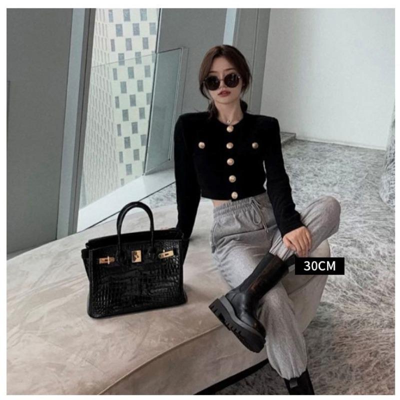 Crocodile pattern platinum bag, genuine leather women's bag, new fashionable cowhide large bag, commuting versatile handbag