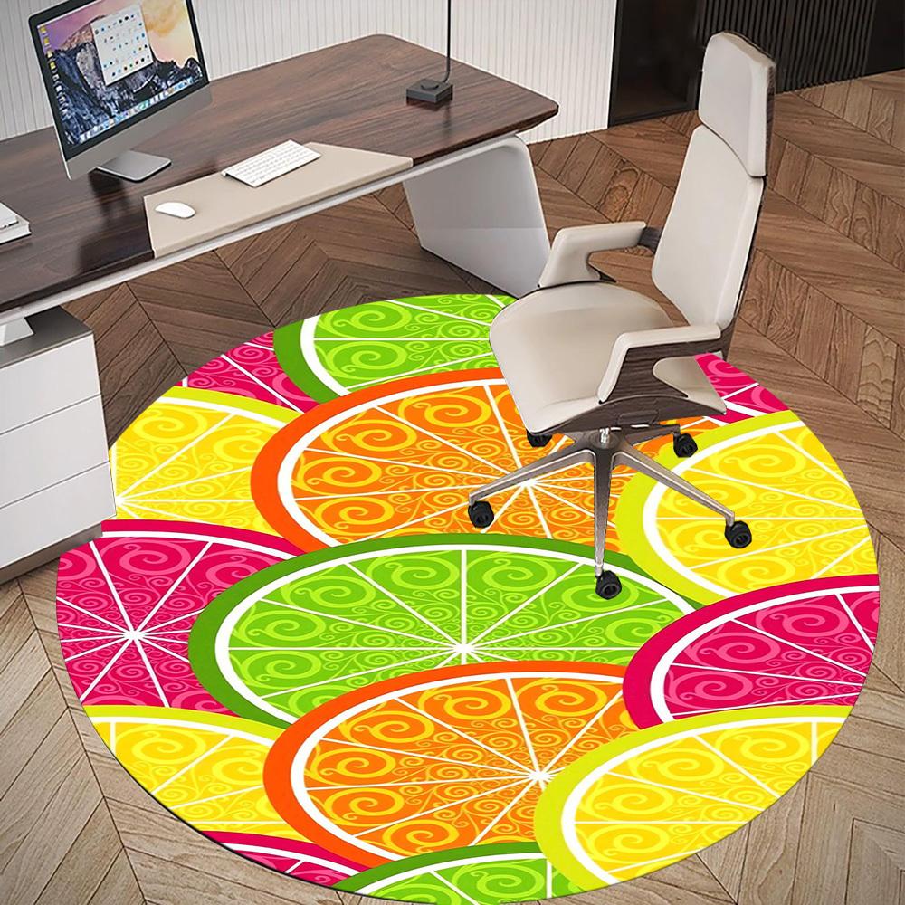 1pc Citrus fruits, Swirl patterns Round Chair mat Area Rug - Non-Slip, Floor Mat for Office, Bedroom, and Indoor Decor -1002202