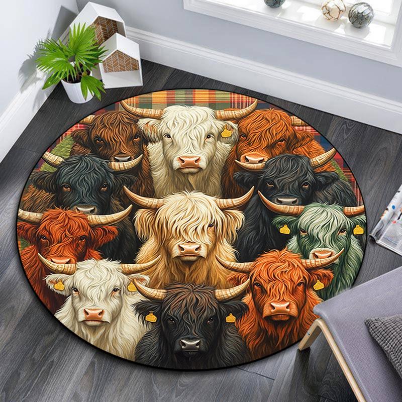 

Highland Cow Round Area Rug,Carpet Rug for Living Room Bedroom Sofa Playroom Decor,Non-slip Floor Mat 80cmx80cm