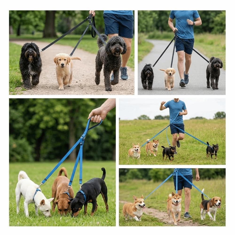 Strong Stitching Three Way Dog Leash Nylon Fabric Dog Split Leash Dog Triple Leash Park Travel