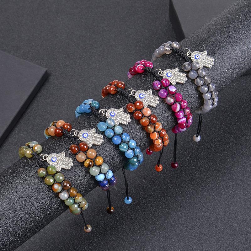 Women's Retro Fatima's Hand Evil Eye Bracelet with Crystal & Natural Stone