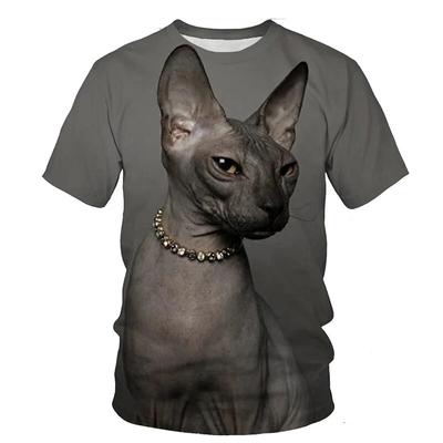 Roliga Djur T-shirts Hårlös Katt 3D-tryck Herr Dam Mode Streetwear O-hals Casual T-shirt Harajuku Barn Toppar Tees Kläder