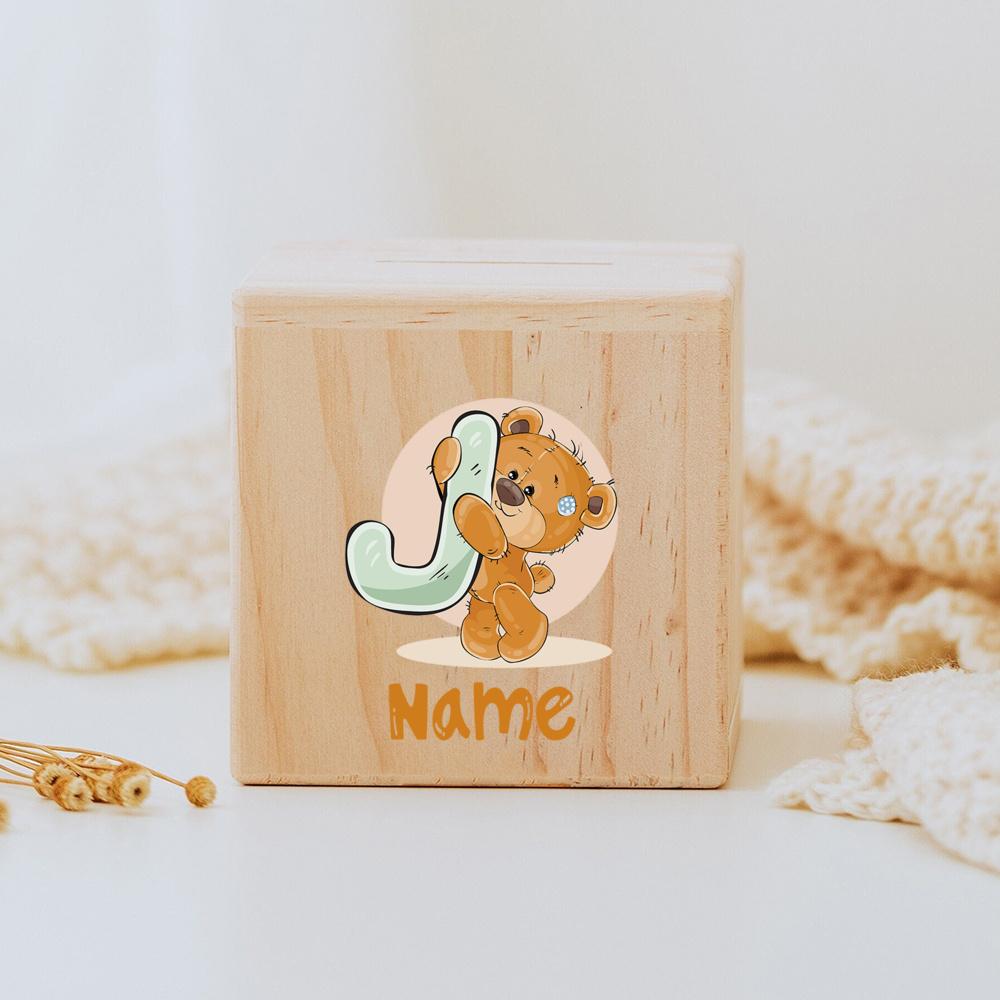 Personalized Money Box Initial with Name Wooden Money Boxes Child Coin Bank Birthday Holiday Gifts for Kids Coin Collection Case