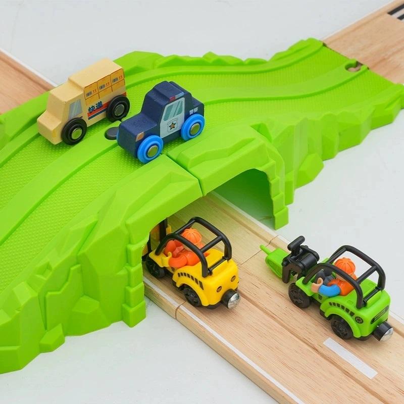Wooden Train Tracks Beech Wood Road Bridge Railway Accessories Fit for Brand Wooden Tracks Toys for Children Birthday Gifts