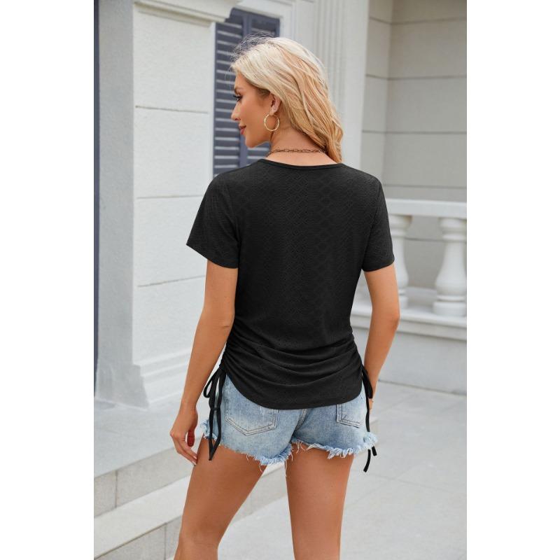 YYFS Women's Fashion Casual Summer Spring Solid Color Print Short Sleeve O-Neck Blouses & Shirts