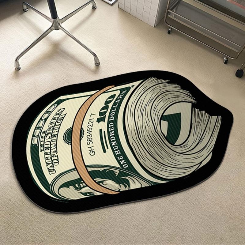 Nonslip Bath Mat Creative Money Shape Carpet Irregular Art Floor Mat for Living Room Bedroom Kitchen Hallway Entry Pad