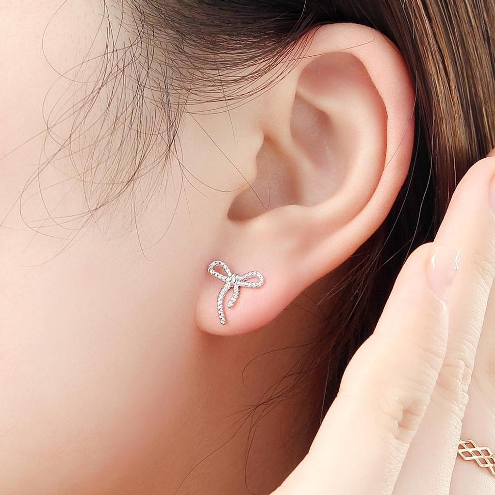 925 Silver Platinum-plated Ribbon Knot Silver Needle Earrings