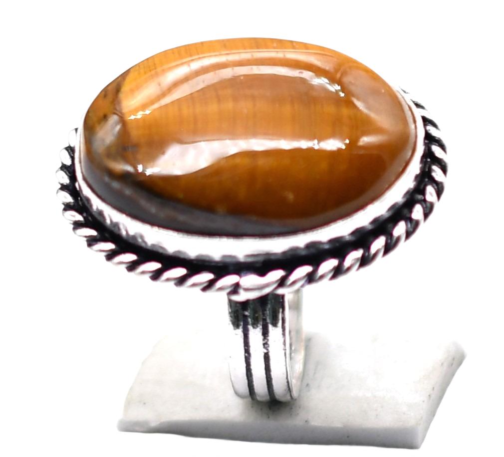 Tiger Eye Natural Gemstone Antique Silver Plated Ring US Size-6 R 5262