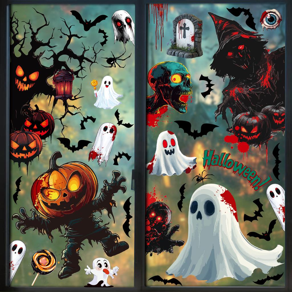 Death Scythe Terror Bat Ghost Static Electricity Stickers Halloween Decorations Creative Pumpkin Reaper Glass Stickers