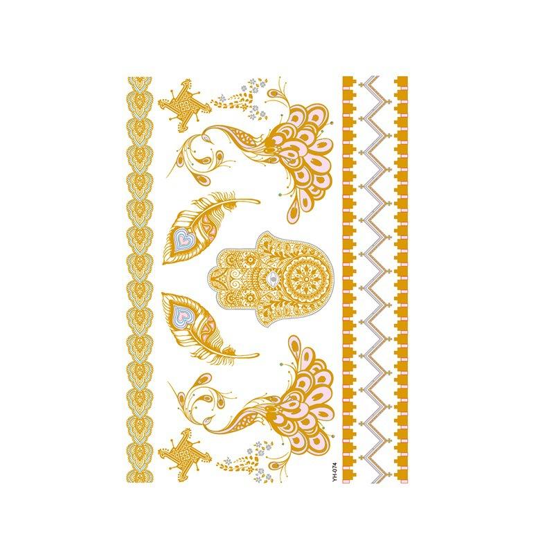 Yh Retro Large Bronzing Tattoo Sticker Waterproof Tattoo Sticker Amazon Set Hot Silver Color Printing Sticker