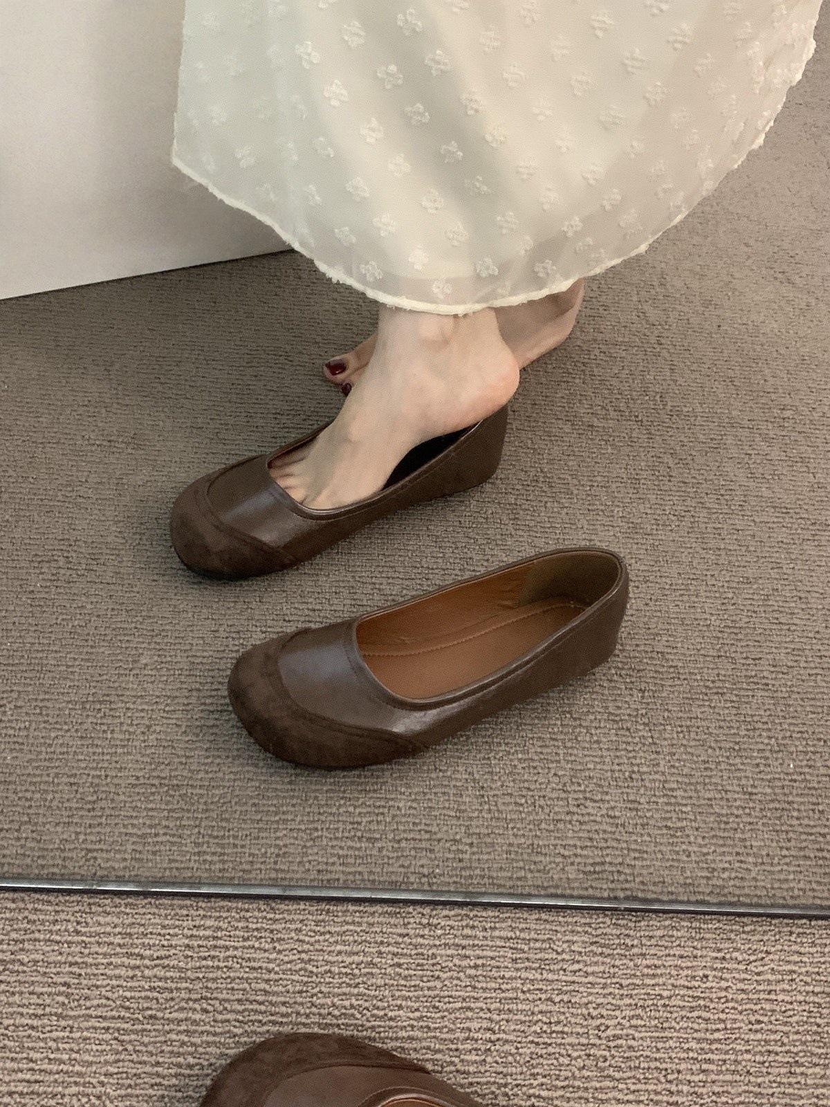 Flat bottom round head brown single shoes spring and autumn summer with skirt ballet evening shoes 40 коричневый 2690₽